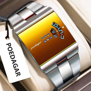 POEDAGAR 857 Top Rectangle Original Men's Quartz Watch – Silver Gold