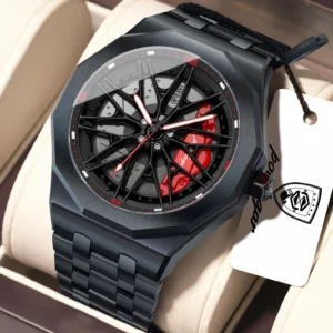 POEDAGAR 809 Luxury Luminous Men's Quartz Watch – Black Red